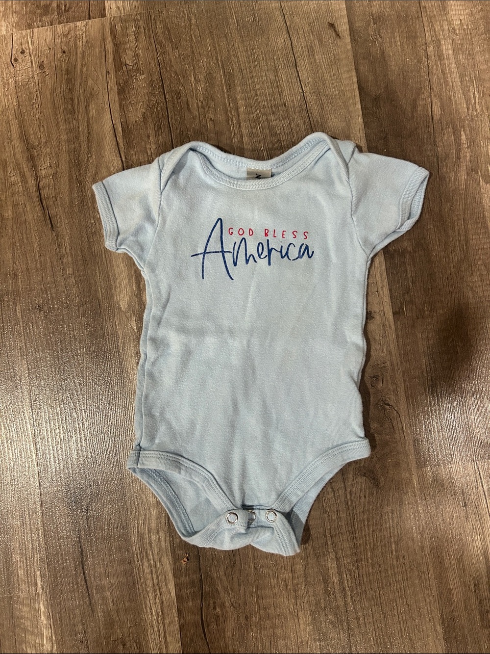 Gilpan Light Blue "God Bless America" Cotton Baby Onesie Size 0-3 Months